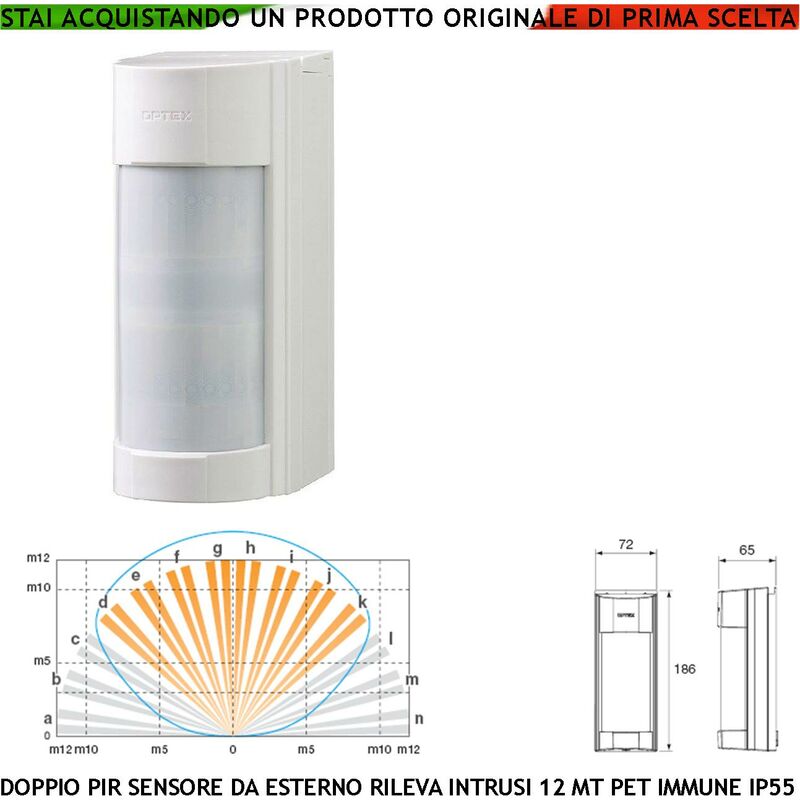 foto del prodotto securvera rilevatore di movimento per allarme infrarosso dual pir vxi esterno grandangolo con filtri a tenda portata 12 mt regolabile via filo rel 