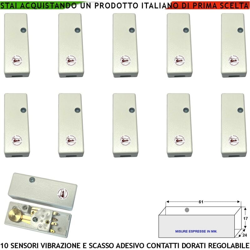foto del prodotto securvera rilevatore di scasso sensore di vibrazioni continue 10 pezzi per antifurto via filo per inferriate porte infissi martelletto regolabile