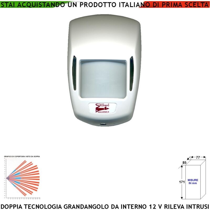 foto del prodotto securvera rilevatore movimento per antifurto doppia tecnologia grandangolo portata 15 mt da interno rileva intruso entro 90 gradi alimentazione 12