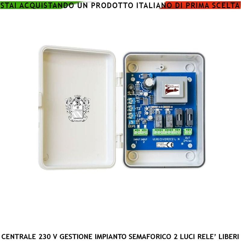 foto del prodotto securvera scheda elettronica comando 2 semafori 2 luci alimentazione separata funzione ciclica o prenotazione 2 ingressi x sensori transito tempi