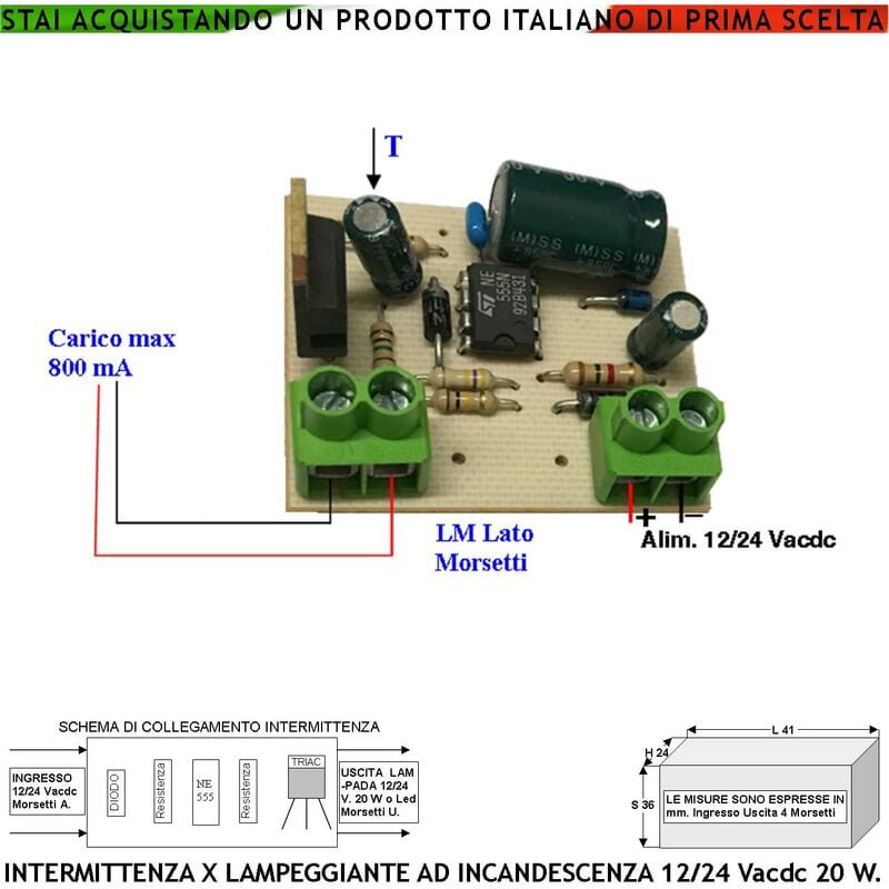 foto del prodotto securvera scheda elettronica intermittente 12 24 vacdc per semaforo lampeggiante ricambio universale lampeggiatore faro il valore del condensatore