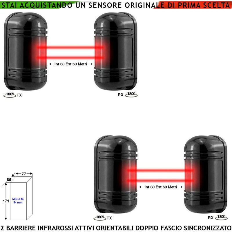 immagine 0 del prodotto securvera sensore passaggio estranei 2 pezzi barriera infrarossi attivi doppio fascio orientabile segnala allarme intruso protezione lineare