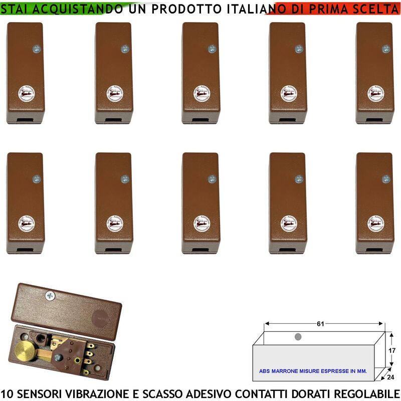 foto del prodotto securvera sensori di scasso rilevano le vibrazioni continue dieci pezzi per antifurto via filo di inferriate porte vetrate con martelletto