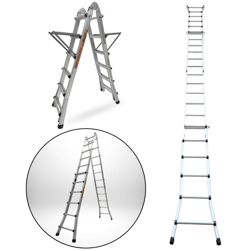 foto del prodotto secury t chelle articul e et t lescopique pliante en aluminium 4x6 marches 6,04m 2 tablettes