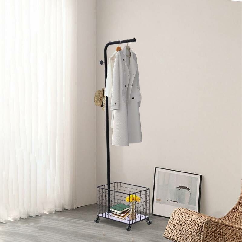 foto del prodotto secury t portant v tements avec panier de rangement et crochets noir