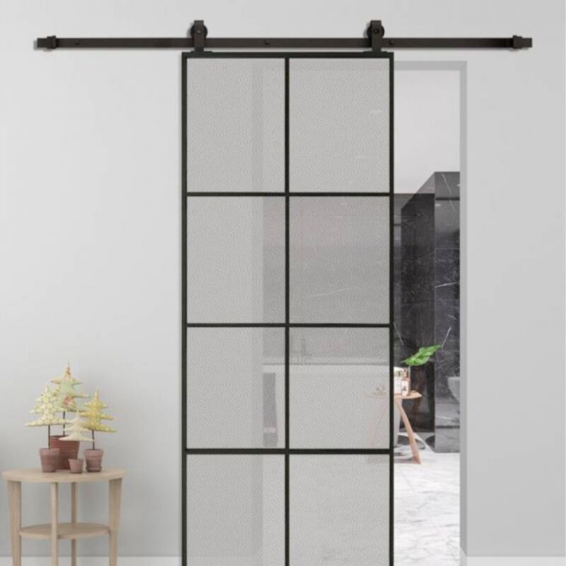 foto del prodotto secury t rail porte coulissante 2m porte en bois, verre, aluminium noir