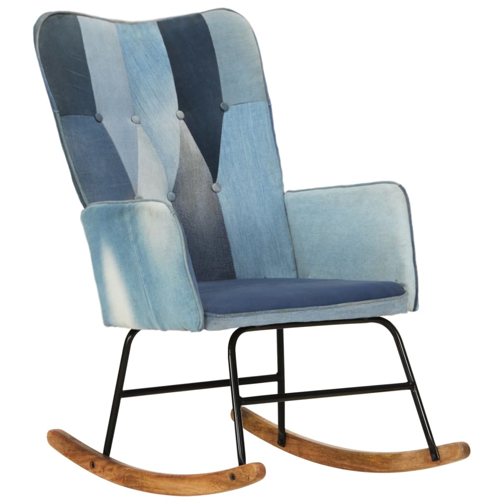 foto del prodotto sedia a dondolo blu denim patchwork in tela