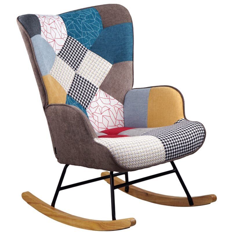 foto del prodotto sedia a dondolo con braccioli patchwork in tessuto swing