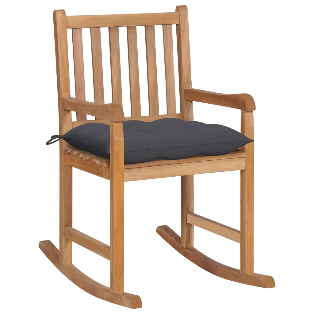 foto del prodotto sedia a dondolo con cuscino antracite in legno di teak cod mxl 45606