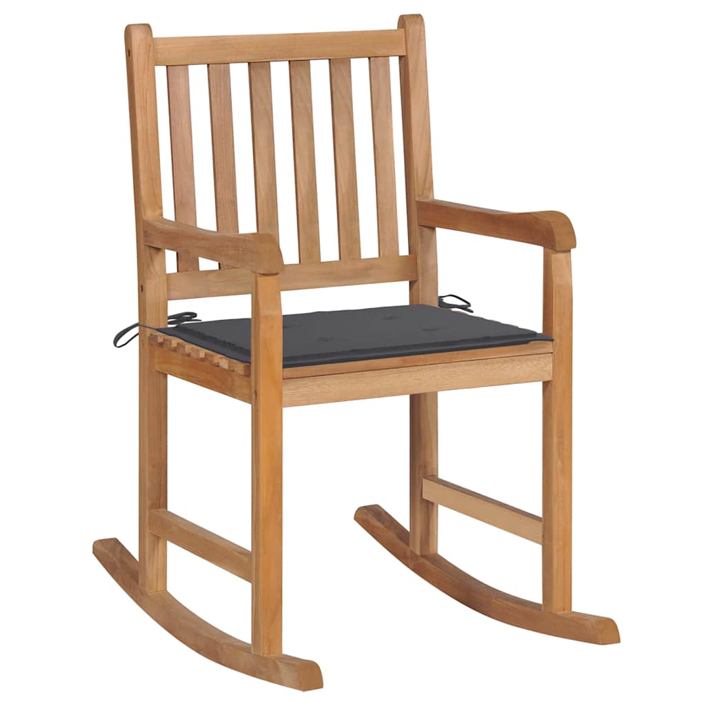 foto del prodotto sedia a dondolo con cuscino antracite in legno di teak cod mxl 45609