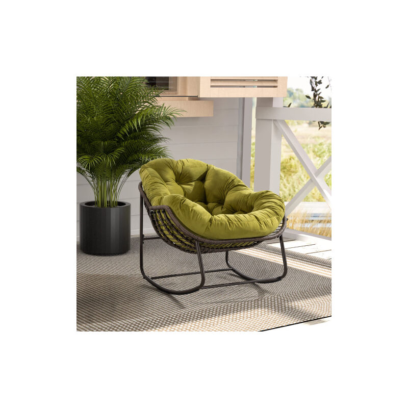 foto del prodotto sedia a dondolo da esterno in rattan sedia a dondolo con cuscino imbottito per portico soggiorno patio giardino arancione