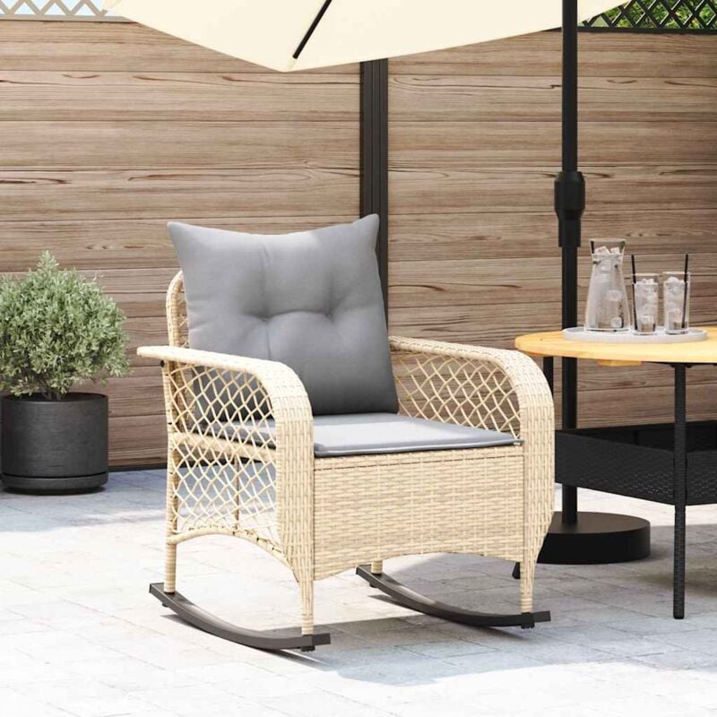 foto del prodotto sedia a dondolo da giardino con cuscini in polyrattan beige vidaxl
