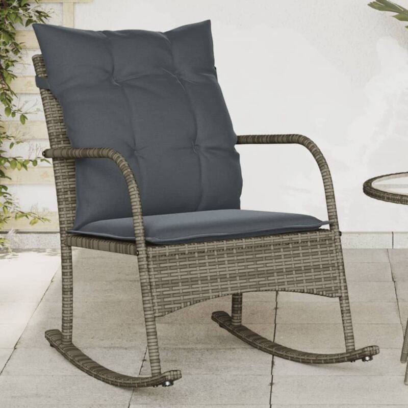 foto del prodotto sedia a dondolo da giardino con cuscini in polyrattan grigio vidaxl