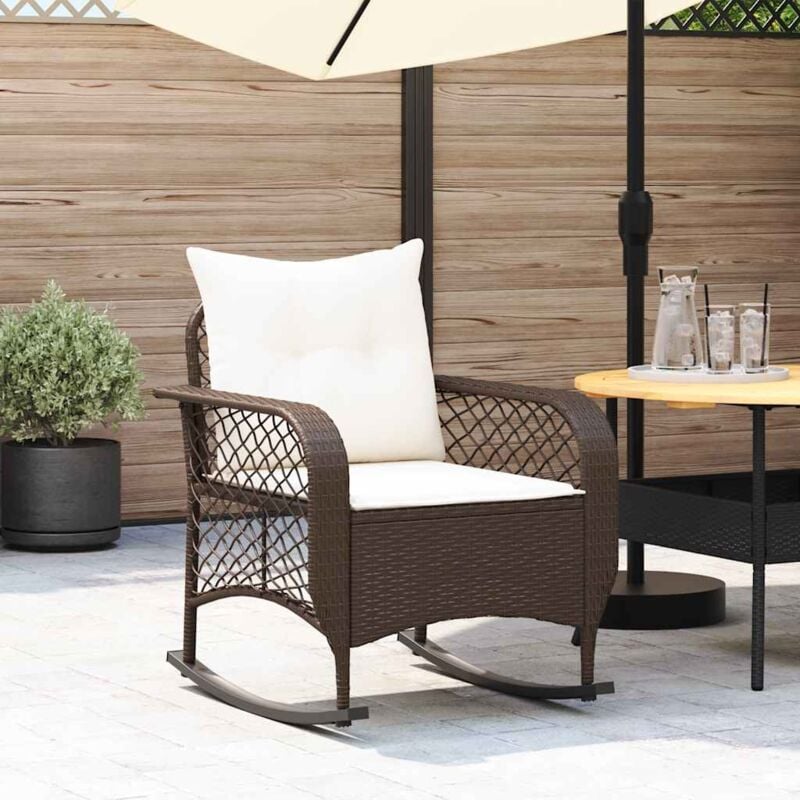 foto del prodotto sedia a dondolo da giardino con cuscini in polyrattan marrone vidaxl 446689