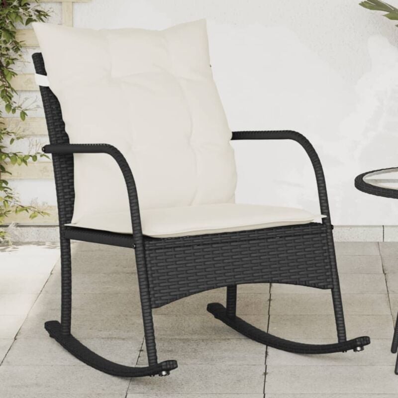foto del prodotto sedia a dondolo da giardino con cuscini in polyrattan nero vidaxl
