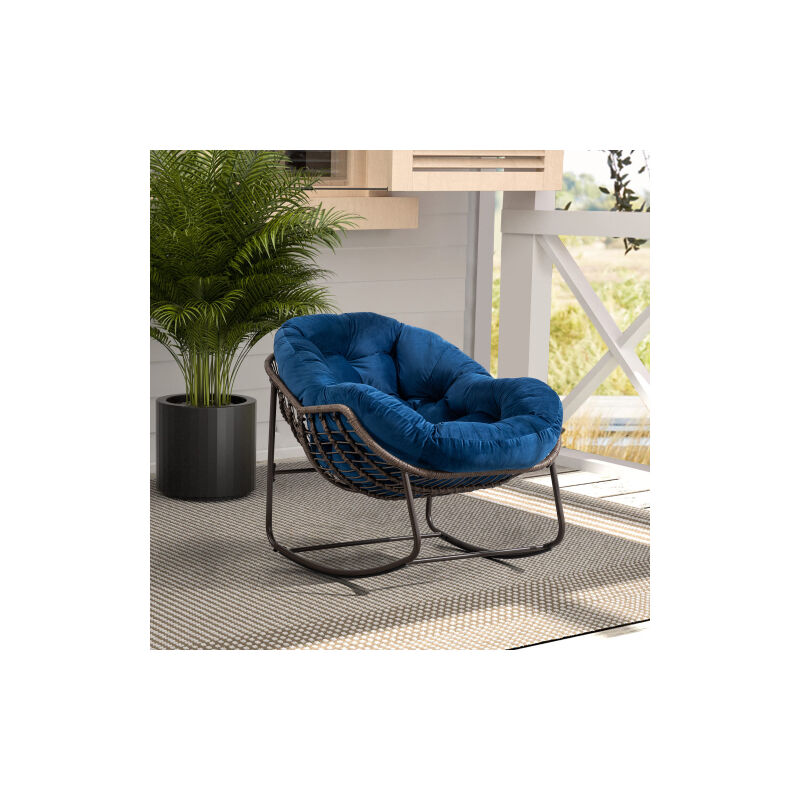 foto del prodotto sedia a dondolo in rattan sedia a dondolo da esterno con cuscino imbottito per veranda esterna soggiorno patio giardino bianco