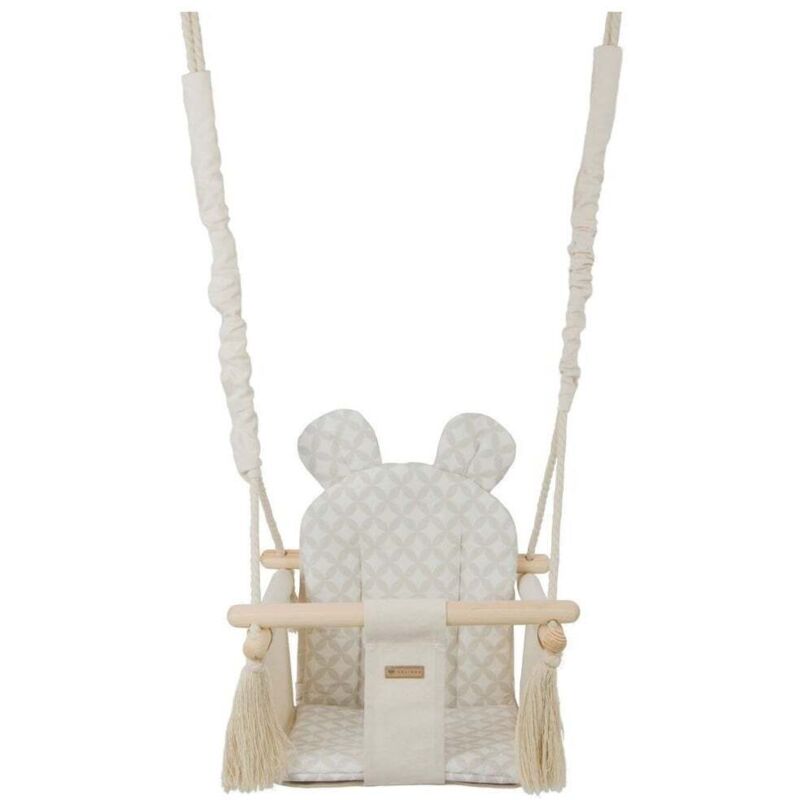 foto del prodotto sedia a dondolo per bambini altalena per bambini con orecchie massimo 20 kg crema e diamanti