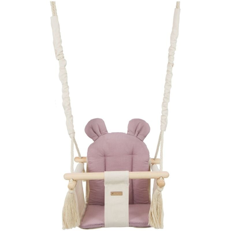 foto del prodotto sedia a dondolo per bambini altalena per bambini con orecchie massimo 20 kg crema e rosa chiaro