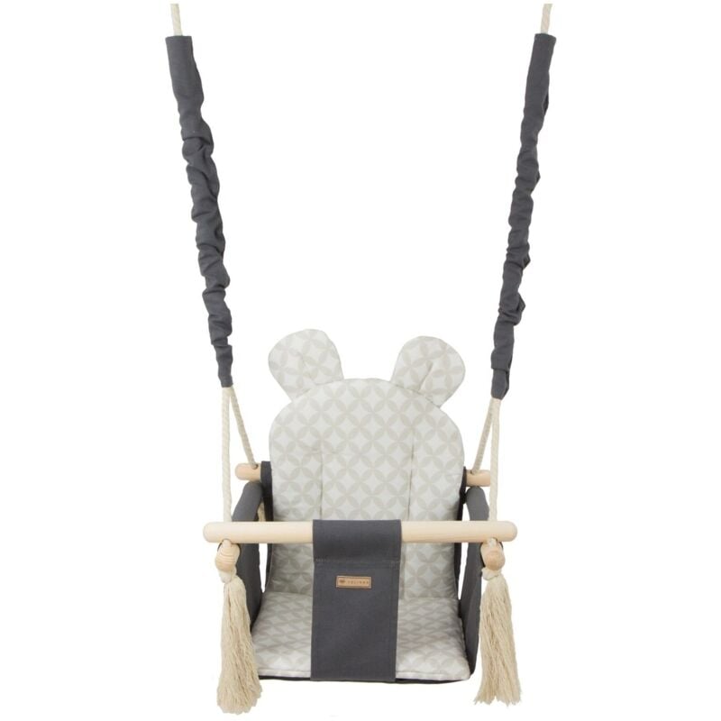 foto del prodotto sedia a dondolo per bambini altalena per bambini con orecchie massimo 20 kg diamanti grigi e crema