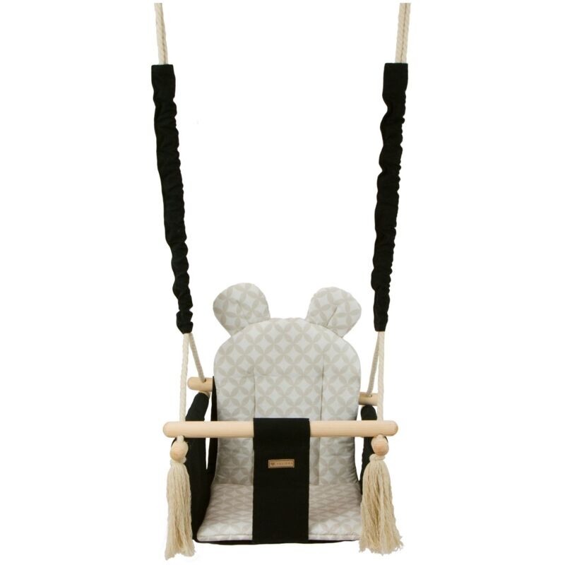 foto del prodotto sedia a dondolo per bambini altalena per bambini con orecchie massimo 20 kg diamanti neri e crema