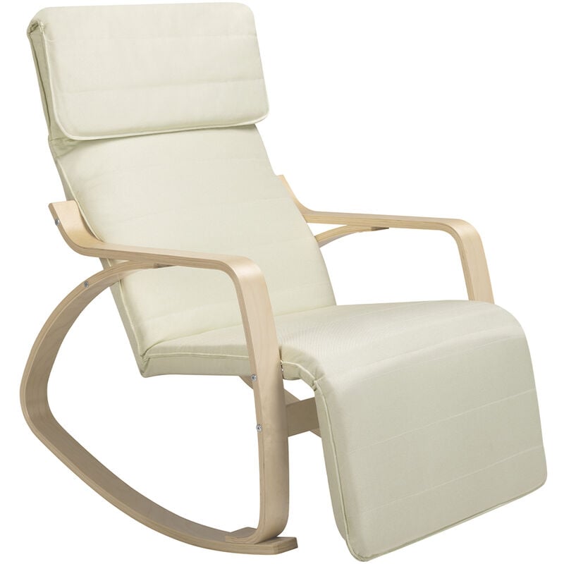 foto del prodotto sedia a dondolo poltrona relax cotone beige schienale e poggiapiedi regolabile