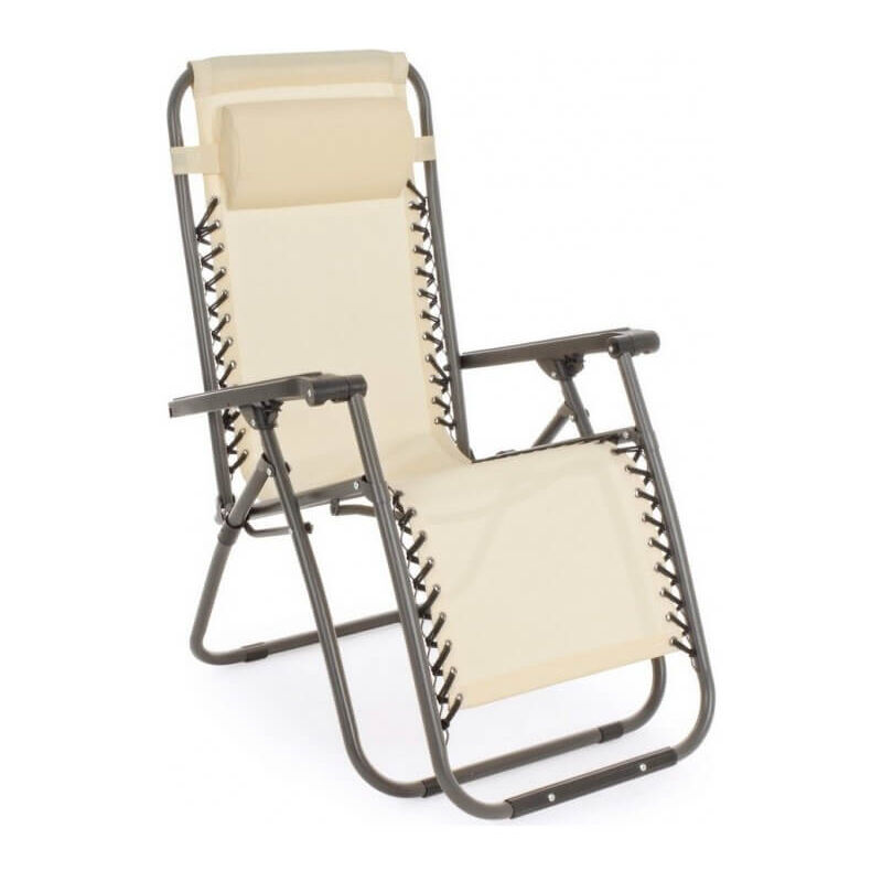 foto del prodotto sedia a sdraio beige pieghevole e reclinabile in metallo dimensioni 65x176x80 cm