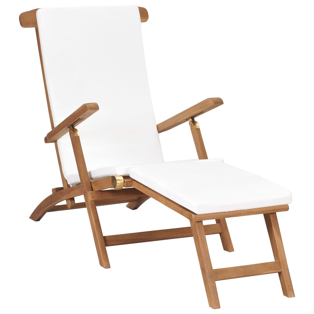 foto del prodotto sedia a sdraio con cuscino bianco crema legno massello di teak cod mxl 13340