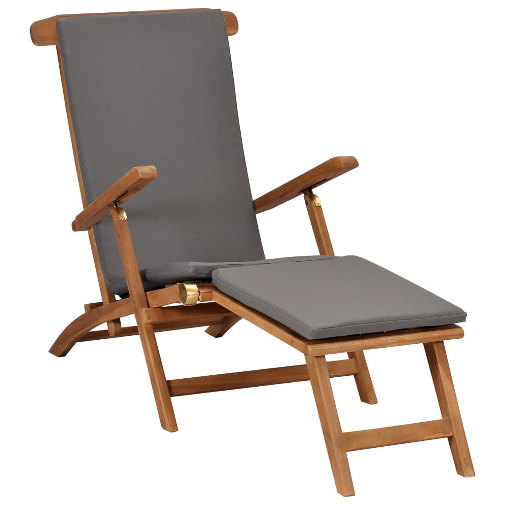 foto del prodotto sedia a sdraio con cuscino grigio scuro legno massello di teak cod mxl 8202