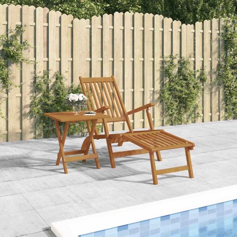 foto del prodotto sedia a sdraio con poggiapiedi e tavolo legno massello acacia cod mxl 5544