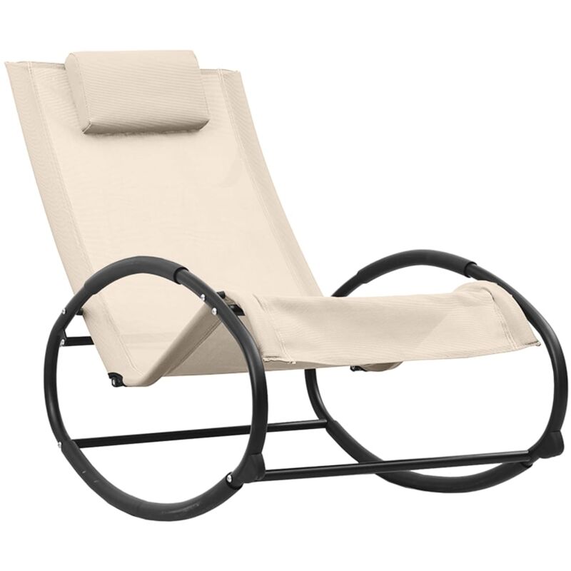 foto del prodotto sedia a sdraio lettino da giardino per prendere il sole terrazza mobili da esterno 105,5 cm con cuscino in acciaio e textilene crema