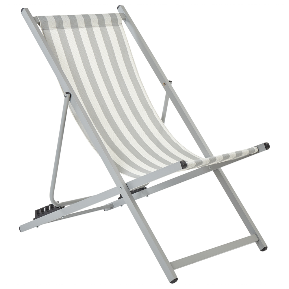 foto del prodotto sedia a sdraio pieghevole bianco grigio textilene a strisce sedile a fionda sedia da spiaggia schienale regolabile patio reclinabile