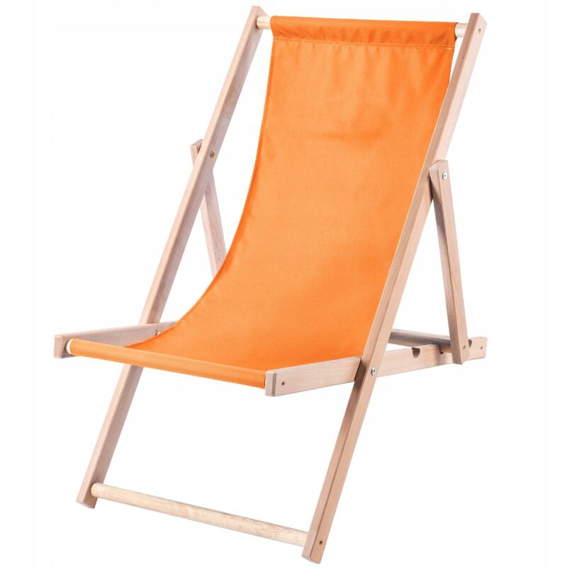 foto del prodotto sedia a sdraio pieghevole in legno per un comodo relax in spiaggia, sul balcone o in giardino, sedia a sdraio pieghevole da esterno arancione 