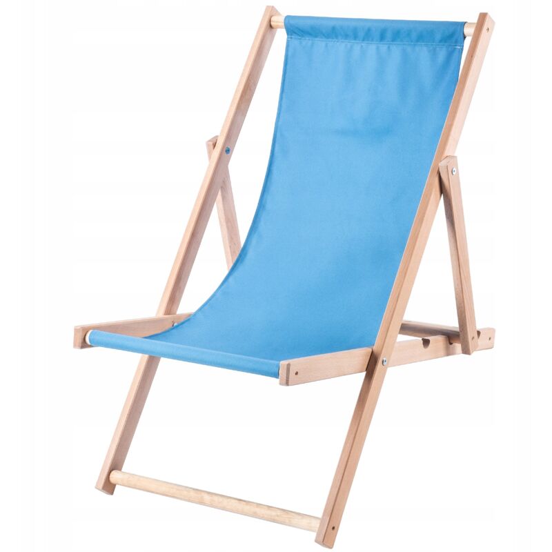 foto del prodotto sedia a sdraio pieghevole in legno per un comodo relax in spiaggia, sul balcone o in giardino, sedia a sdraio pieghevole da esterno blu kadax