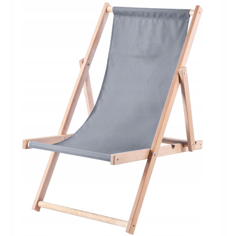 foto del prodotto sedia a sdraio pieghevole in legno per un comodo relax in spiaggia, sul balcone o in giardino, sedia a sdraio pieghevole da esterno grigio kadax