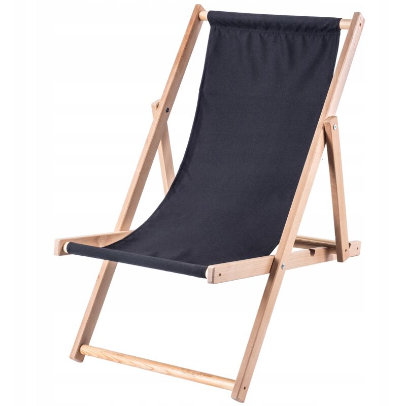 foto del prodotto sedia a sdraio pieghevole in legno per un comodo relax in spiaggia, sul balcone o in giardino, sedia a sdraio pieghevole da esterno nero kadax