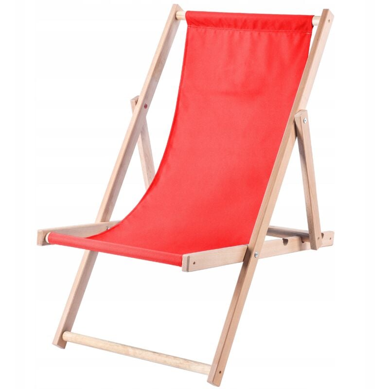 foto del prodotto sedia a sdraio pieghevole in legno per un comodo relax in spiaggia, sul balcone o in giardino, sedia a sdraio pieghevole da esterno rosso kadax