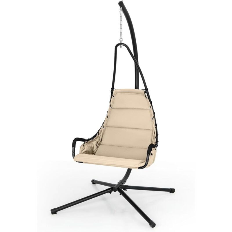 foto del prodotto sedia altalena con supporto, sedia sospesa da interno ed esterno con seduta extra larga e imbottita, telaio in metallo a forma di x, kit di