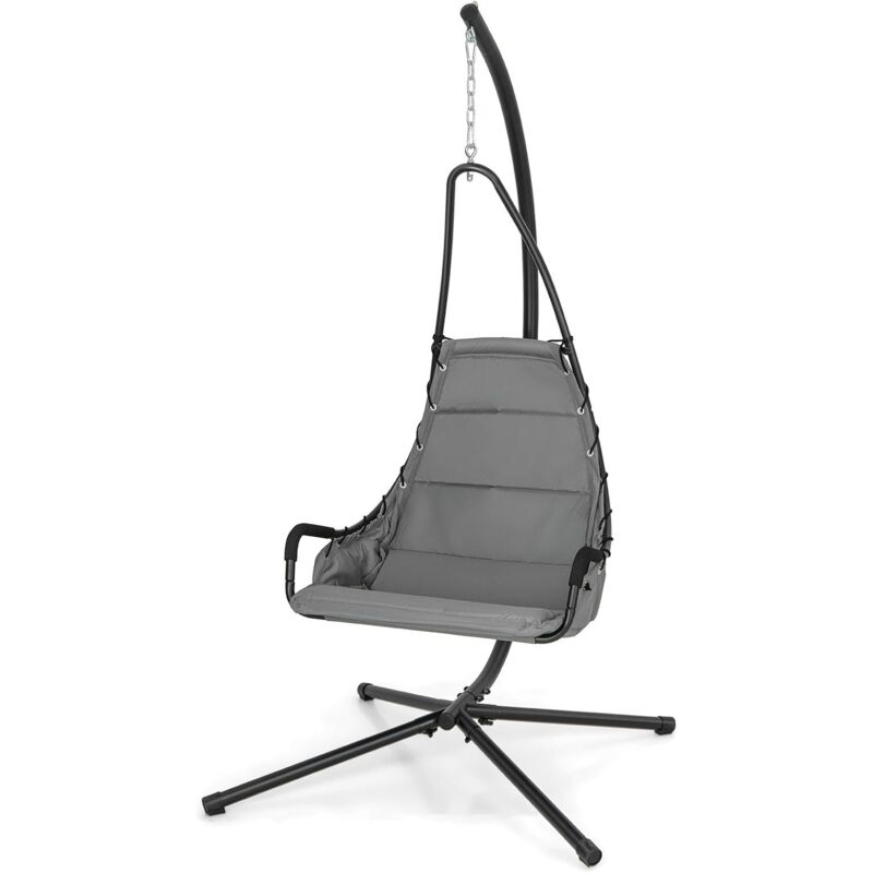 foto del prodotto sedia altalena con supporto, sedia sospesa da interno ed esterno con seduta extra larga e imbottita, telaio in metallo a forma di x, kit di