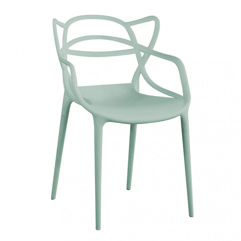 foto del prodotto sedia bar design moderno in resina verde chiaro con braccioli e schienale intrecciato opera