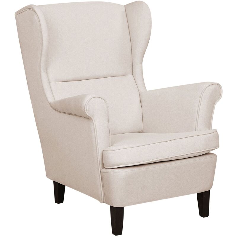 foto del prodotto sedia classica wingback imbottita schienale alto tessuto beige chiaro abson