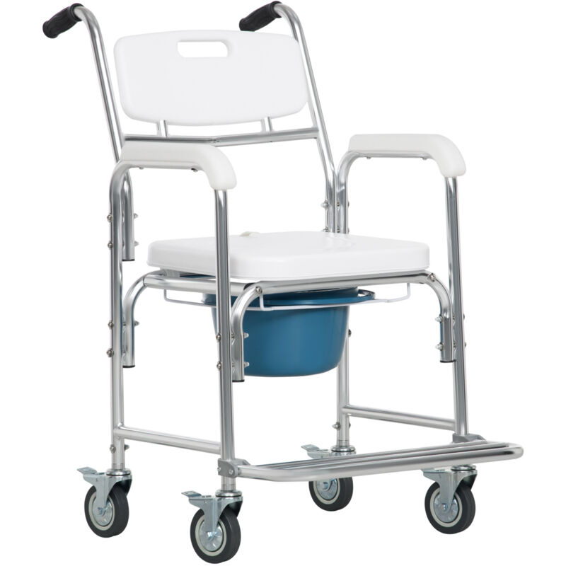 foto del prodotto sedia comoda per anziani 3 in 1 con ruote e secchio rimovibile bianco homcom