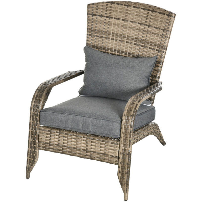 foto del prodotto sedia con braccioli e cuscini in stile adironrack in rattan e acciaio outsunny