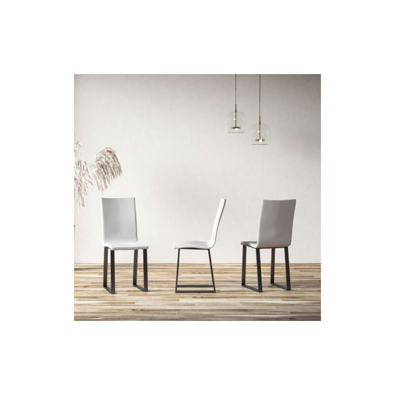 foto del prodotto sedia cucina in similpelle bianco con gambe a slitta in