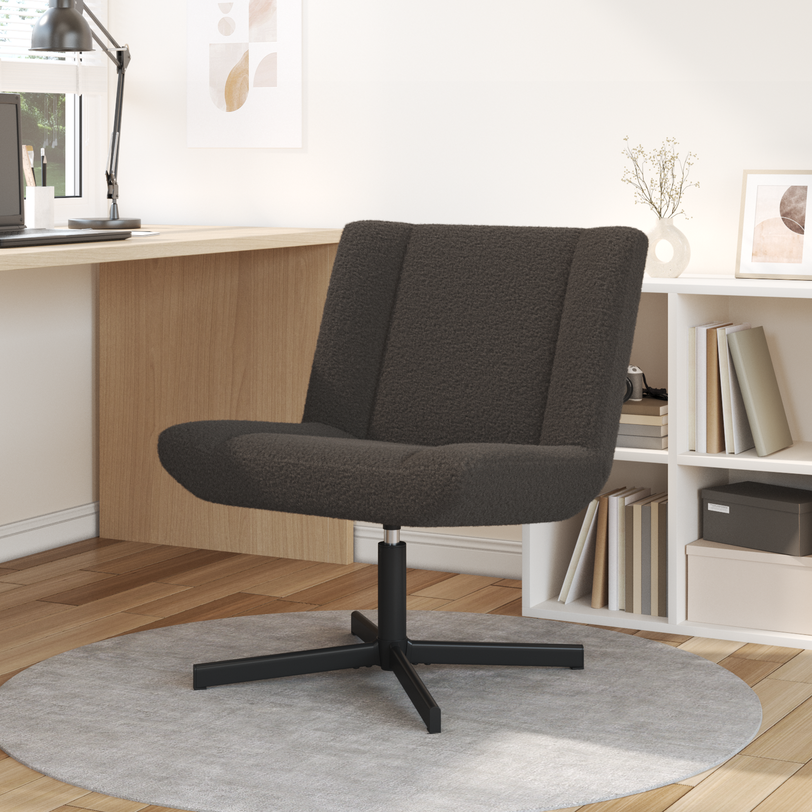 foto del prodotto sedia d'accent grigio scuro tessuto con base in metallo media