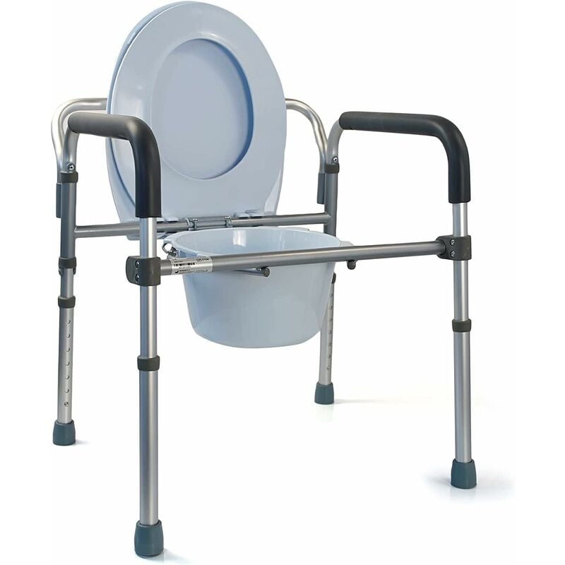 foto del prodotto sedia da comodo comoda wc in alluminio 4 funzioni in 1 pieghevole sgabello doccia bagno per aziani e disabili, rialzo wc water supporto per water