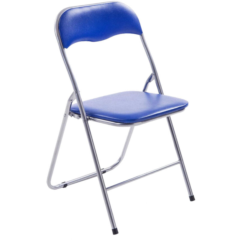 foto del prodotto sedia da cucina pieghevole blu con base in metallo cromato med10011