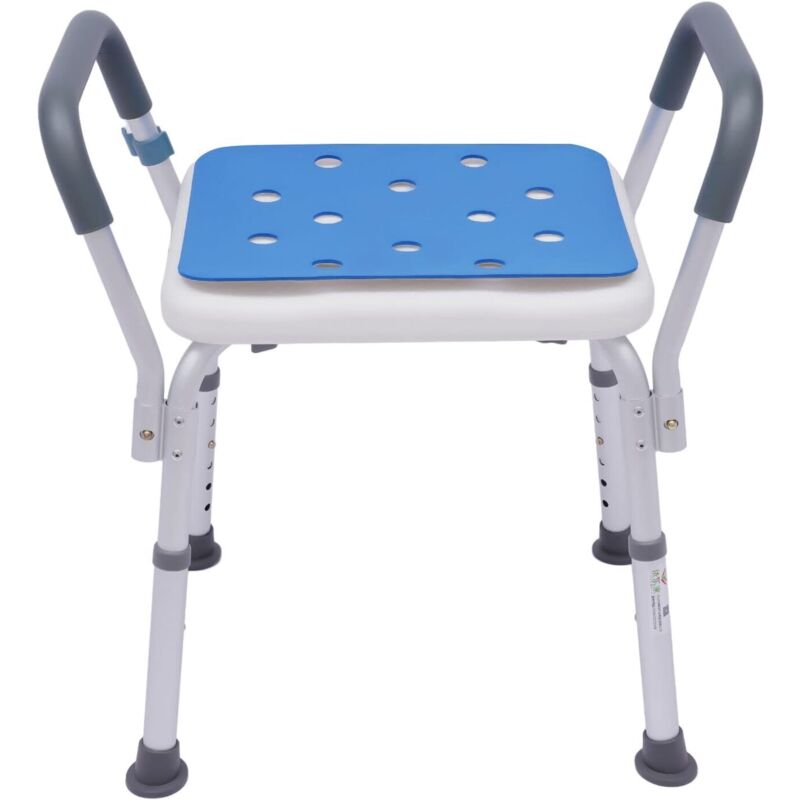 foto del prodotto sedia da doccia con braccioli, carico massimo 150 kg, sedia da bagno antiscivolo per anziani e disabili, ergonomica, braccioli antiscivolo