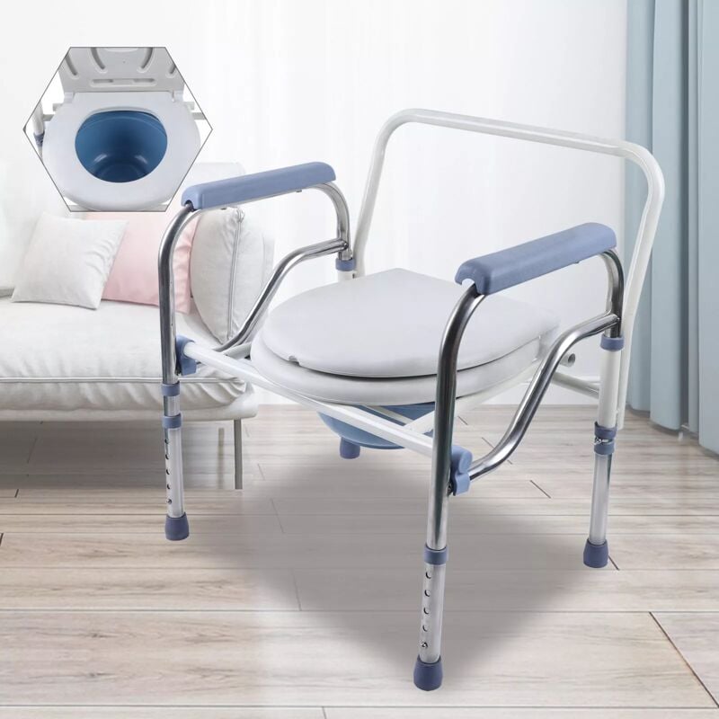 foto del prodotto sedia da doccia in acciaio inox, regolabile in altezza, schienale ergonomico con toilette integrata, portata fino a 150 kg