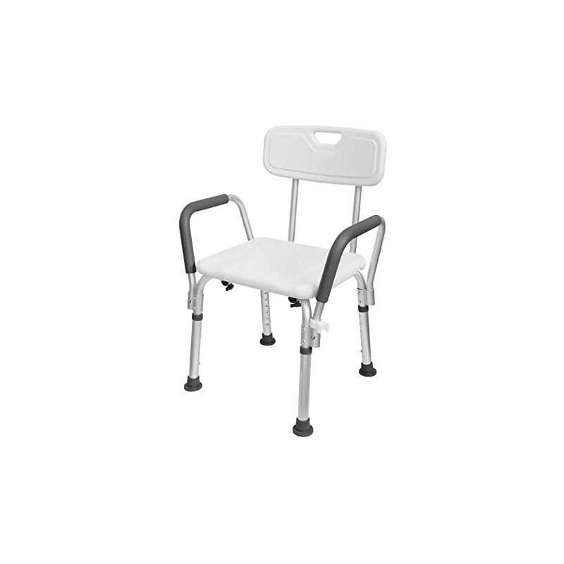 foto del prodotto sedia da doccia in alluminio con schienale e braccioli regolabili in altezza, per anziani e persone con disabilit bianco naizy