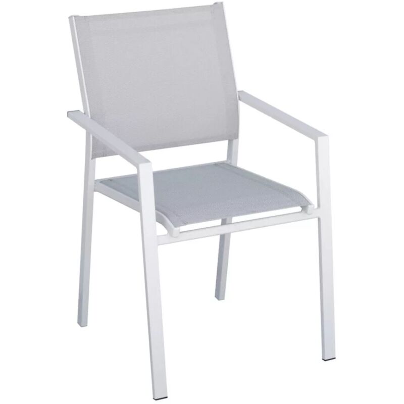 foto del prodotto sedia da esterno con braccioli solaria zara in alluminio bianco e grigio chiaro 54x57x89 cm